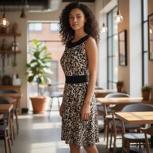 Perceptions New York Jeweled Neck Animal Print Dress Size 14